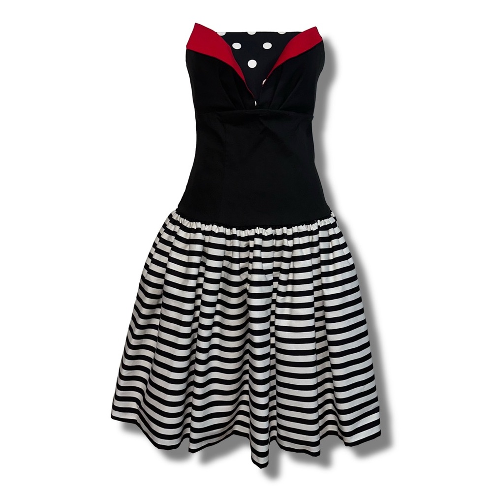Vintage Union Made Striped & Polka Dotted Mini Dress - Picture 1 of 15